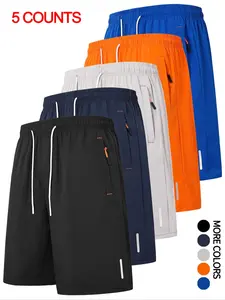 Men's Solid Color Zipper Pocket Shorts, Quick Drying Breathable Shorts, Casual Comfy Shorts for Summer, Men's Bottoms for Daily Wear, Lightweight Athletic Shorts, Workout Shorts, Fitness Shorts