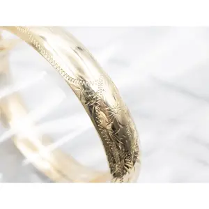 Vintage Gold Engraved Floral Bangle Bracelet