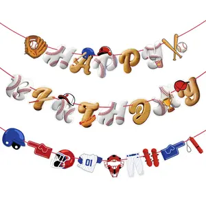 3-Piece Baseball Theme Birthday Banner Set, Sports Themed Party Decorations, Paper Flag Background Cloth, Party Supplies, Party Decorations Banners