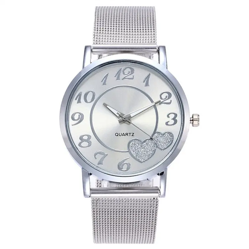 Heart-Shaped Gold Alloy Mesh Belt Watch for Ladies Quartz Dial 4cm Glass Mirror 22cm Strap Fashion Accessory
