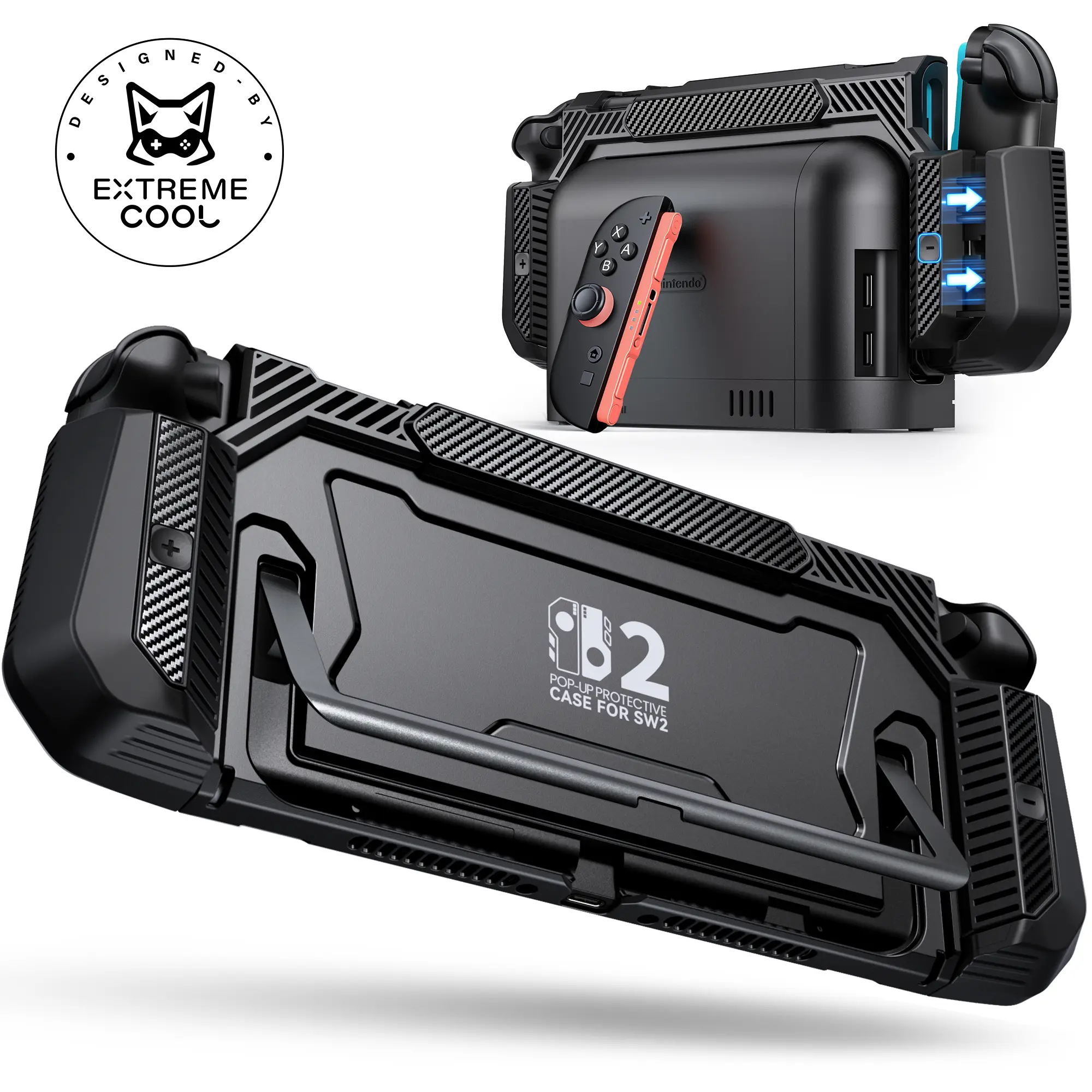 BEBONCOOL Thick-Corner Protective Case for Nintendo Switch 2 Console - Anti-Fingerprint, Dockable Hard Shell, Ergonomic Grip, Kickstand, Pop-Up Joy-Con Release, Shockproof Travel Cover for Travelers, Exclusive Design, 365-Day After-Sales Support, Carbon F