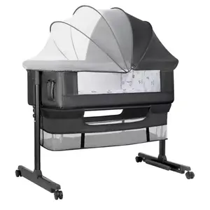 bassinet Baby Bassinet Bedside Sleeper 3 in 1 with Wheels, Arms Reach Co Sleeper Breathable All Mesh with Mattress, Incline Option, 5 Adjustable Heights for Newborn to 6 Months Infant