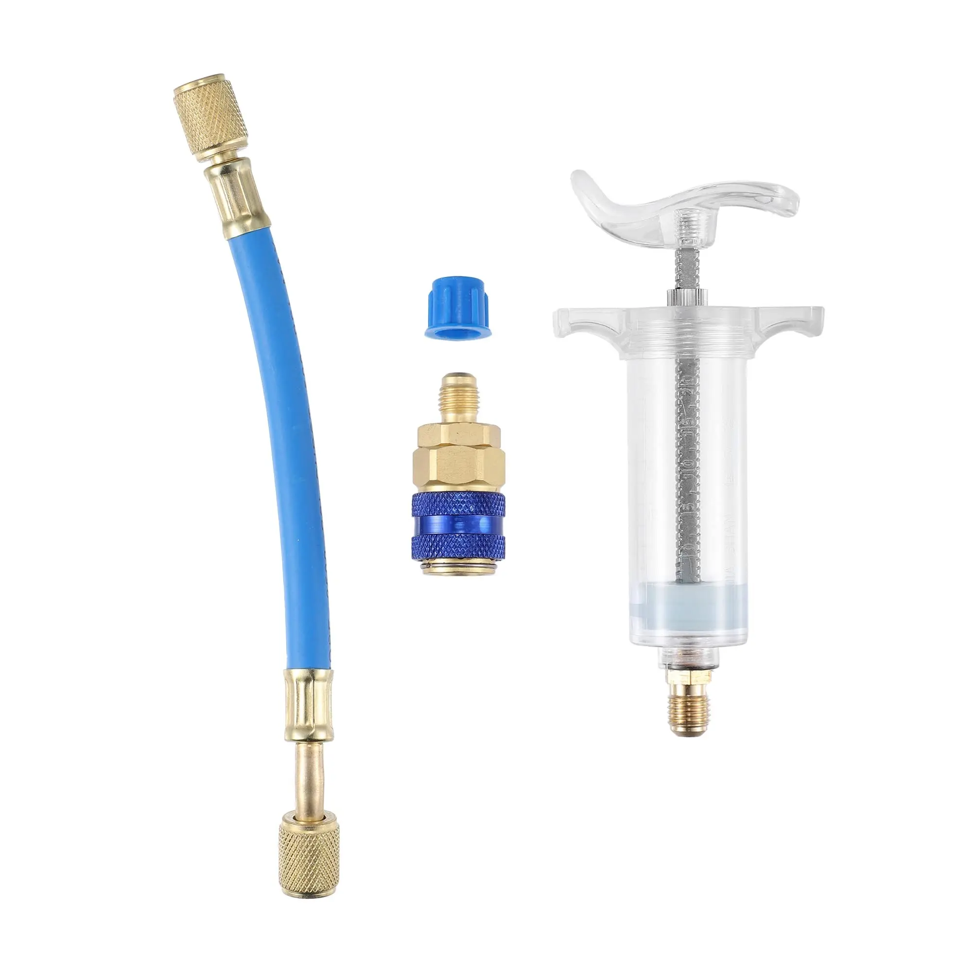 GJANSH Oil and Dye Injectors Kit 30ml/1 Oz Hand Push Compressor Manual AC Oil Dye Injector with Quick Coupler 1/4 SAE Connector Car HVAC Compressor Oil Dye Injector Refrigerant Tool summerwins