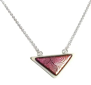Dichroic Pink Circles on White Fused Glass Triangle Necklace