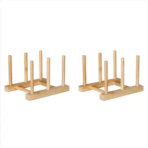 2X Kitchen Organizer Pot Lid Holder Bamboo Storage Rack Multifunctional Dish Plate Pan Cutting Board Stand Bookshelf