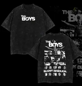 Retro The Boy Season 5 - Homelander  Graphic Tee Washed – Double Sided Print Oversized Acid-Washed Heavyweight Cotton T-Shirt – Unisex Comics Tee, Perfect Gift for Comic Fans and Lovers Menswear Tops