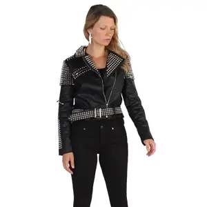 Edgy Punk Rock Studded Moto Jacket- 81735 Womenswear Jacket