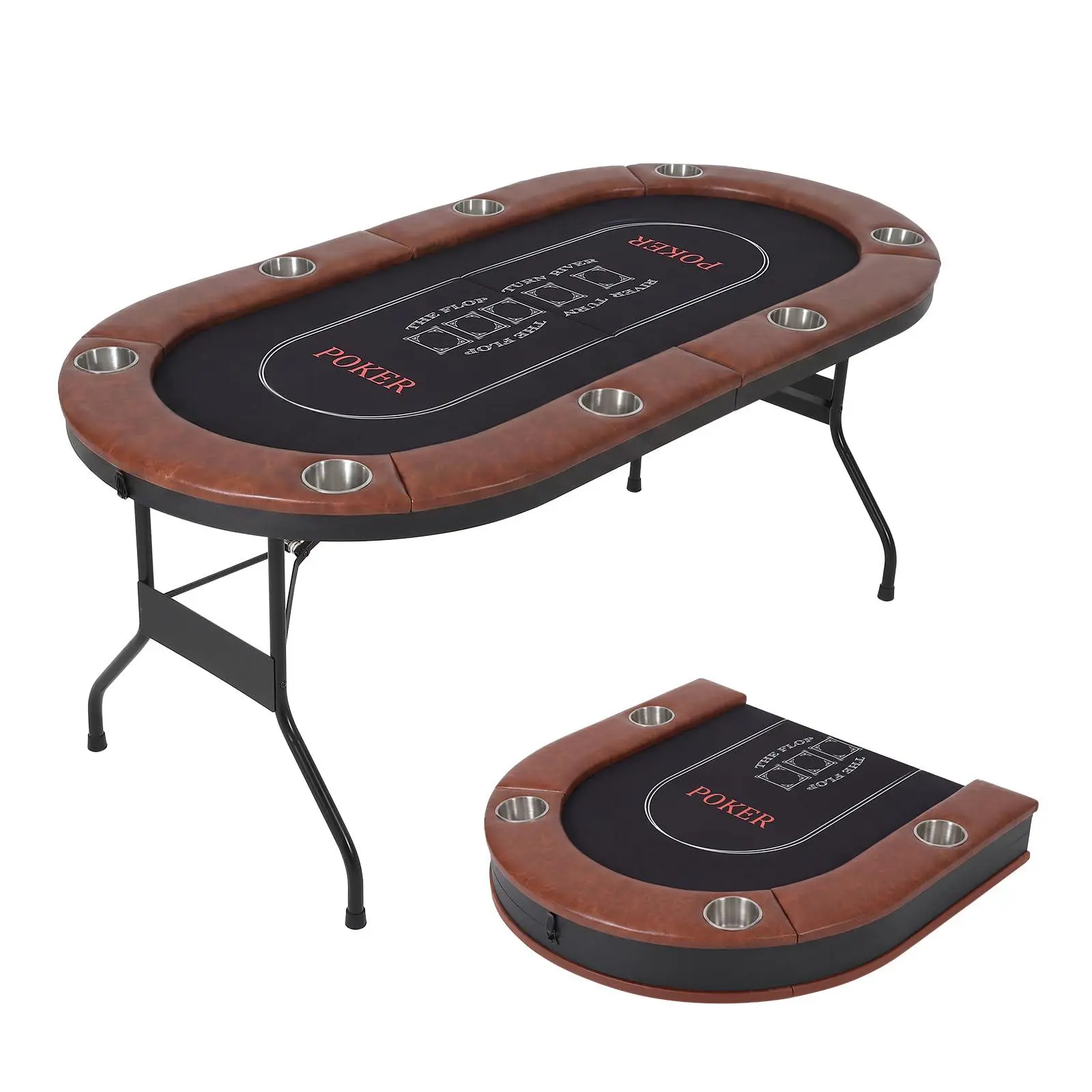 8 Player Poker Table Foldable with Deepen Cup Holders No Assembly | Texas Holdem Table with Padded Rails, Instant Play, Portable Poker Table for Home Party, Game Night