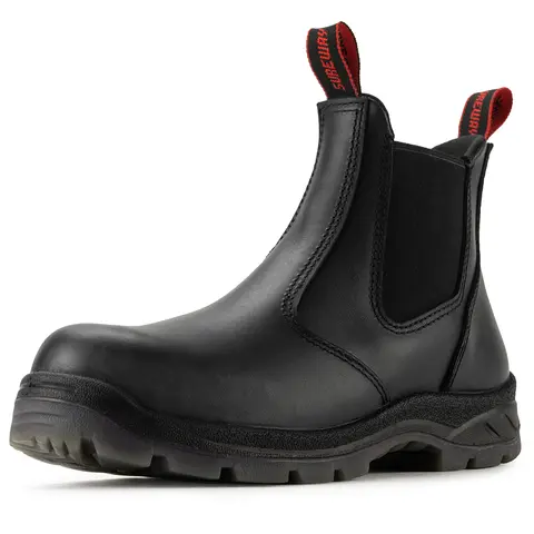 SUREWAY Men's Slip-On Work Boots for Men,Full Grain Leather,Anti-Static,Water/Slip Resistant,Fire Station Mechanic Industrial Construction Safety Boots/Shoes for Men