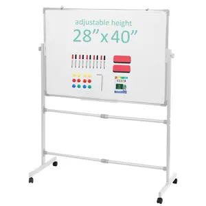 Explorinox 40x28 Inch Reversible Whiteboard/Chalkboard on Wheels, Height Adjustable, 2-in-1 Rolling Mobile Easel Board for Office, Classroom & Home