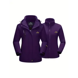 Women's 3-in-1 Jacket Winter Warm Ski Jacket Softshell Waterproof Polyester Warm Fleece Lined Zipper Pocket Convertible Windproof Hood With Zipper Outdoor Activities Snow Skating Snowboarding Hiking Camping Mountaineering Versatile Coat