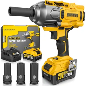 Cordless Brushless  Wrench, 1475 ft-lbs (2000N.m), 1/2 High Torque   , 3-Mode Speed, 4000mAh , 3 Sockets, Electric  Wrench Set for  Tire  RV Mower