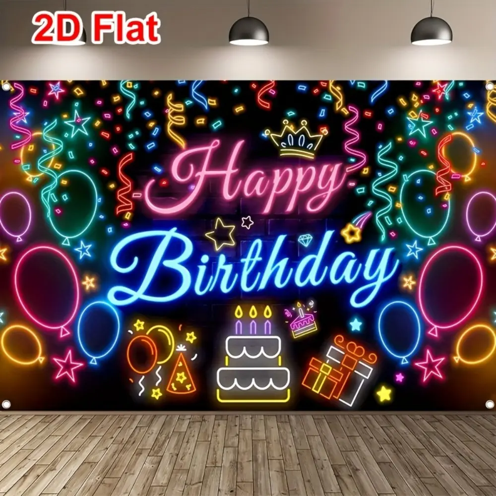 Happy Birthday Neon Light Banner Ornaments for Party Decoration, Vibrant Shimmer Wall Backdrop for Celebrations, Perfect with Balloons and Party Theme