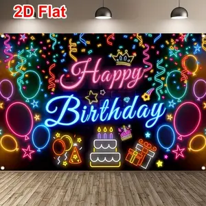 Happy Birthday Neon Light Banner for Party Decoration, Vibrant Backdrop for Celebrations, Perfect with Balloons and Party Theme