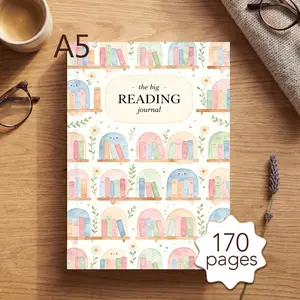 A5 170 Pages Reading Journal Perfect Bound Watercolor Bookshelf Design Daily Reading Log Planner Tracker Notebook Reading Notes Record Gift for Book Lovers