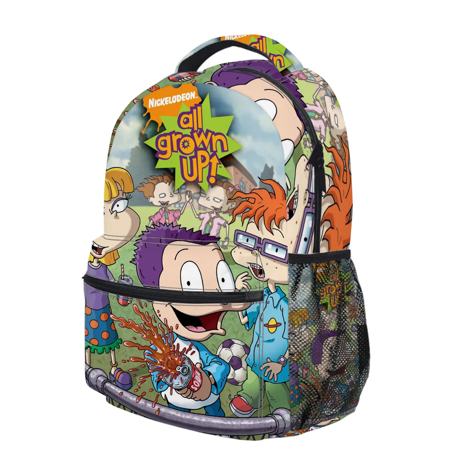Rugrats Backpack, Cute Y2K Fashion School Bag for Girls and Teens, Durable Cartoon Printed Bookbag with Mesh Side Pockets, Lightweight Travel Daypack for Back to School c-211