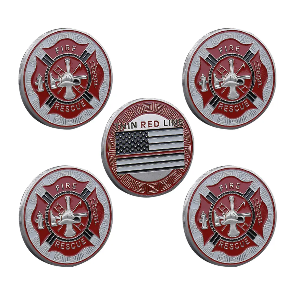 5pcs Fire Rescue Commemorative Coin Replica, Suitable For Collection, Novetly Coins Challenge Coins Bulk
