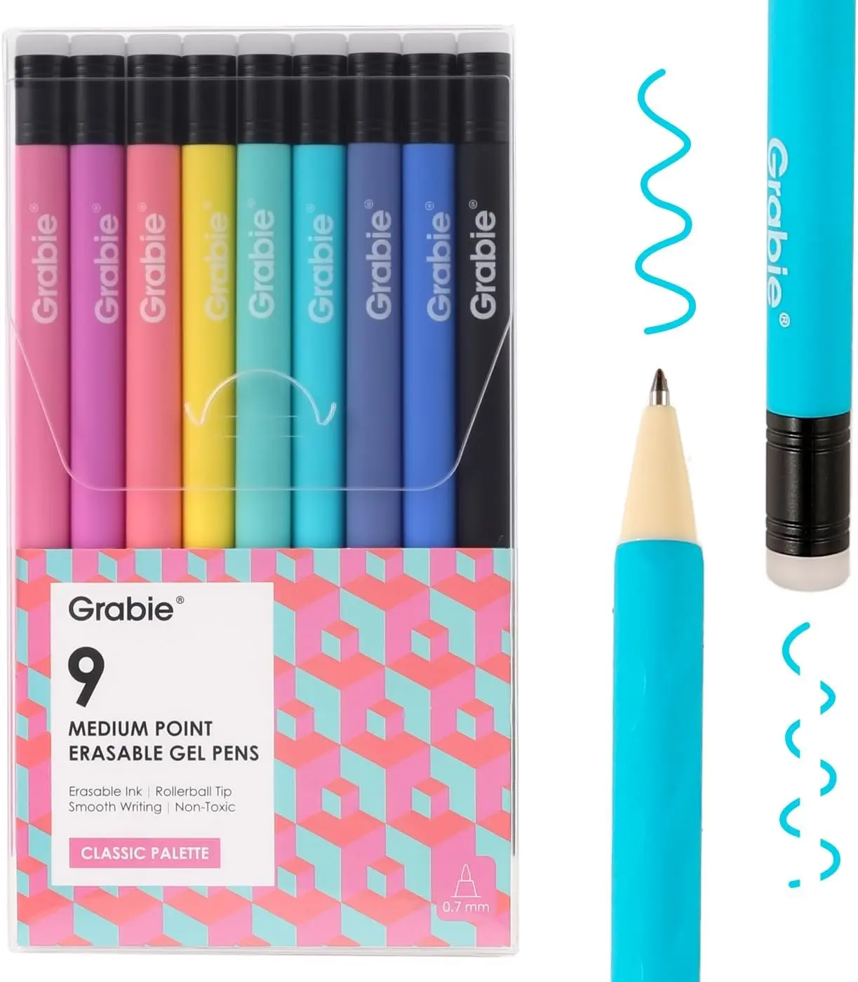 Erasable Gel Pens, 9 Medium Point 0.7 mm Pens, Classic | Thermo-Sensitive Gel Ink, Clean Erasing, Smooth Writing, Vibrant Assorted Colors, Twist-up Design, Drawing, Journaling