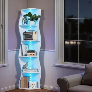 VECELO 6-Tier Tall Corner Shelf Tall Bookcase Storage Cabinet with Wine Rack Display Rack Corner Shelf, 63 Inch Tall Storage Cabinet, Bookshelf Display Shelves Rack Spacesaving