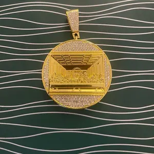 Last Supper Gold Plated Pendant with Detailed Design and Rhinestones