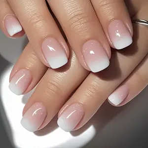 24pcs/Set of Shiny Pink Gradient Press-On Nails - Short Square Fake Nails for Women, Perfect for Valentine'S Day, Quick Manicure Fake Nails (With Tools), Reusable Nails Suitable for And Women for Festivals, Parties, Weddings, And Everyday Work.