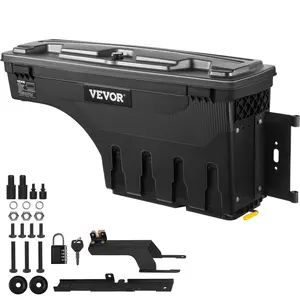 VEVOR Truck Bed Storage Box, TikTokShopBlackFriday, Lockable Swing Case with Password Padlock, 6.6 Gal/25 L ABS Wheel Well Tool Box, Waterproof and Durable, Compatible with Ford F-150 2015-2021, Passenger Side