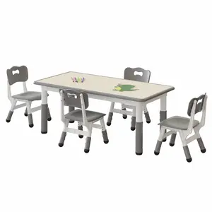 Garvee Adjustable Height Toddler Table and 4 Chair Set with Graffiti Desktop, Non-Slip Legs, Ideal for Arts & Crafts, Activities, and Classroom or Home Use, Suitable for Ages 2-10