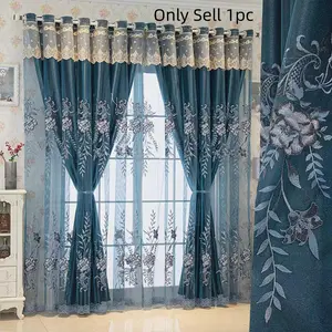 1pc European Luxury Double Layer Blackout Embroidered Curtain, Thermal Insulation, High-End Floor-To-Ceiling Drapes for Living Room and Master Bedroom
