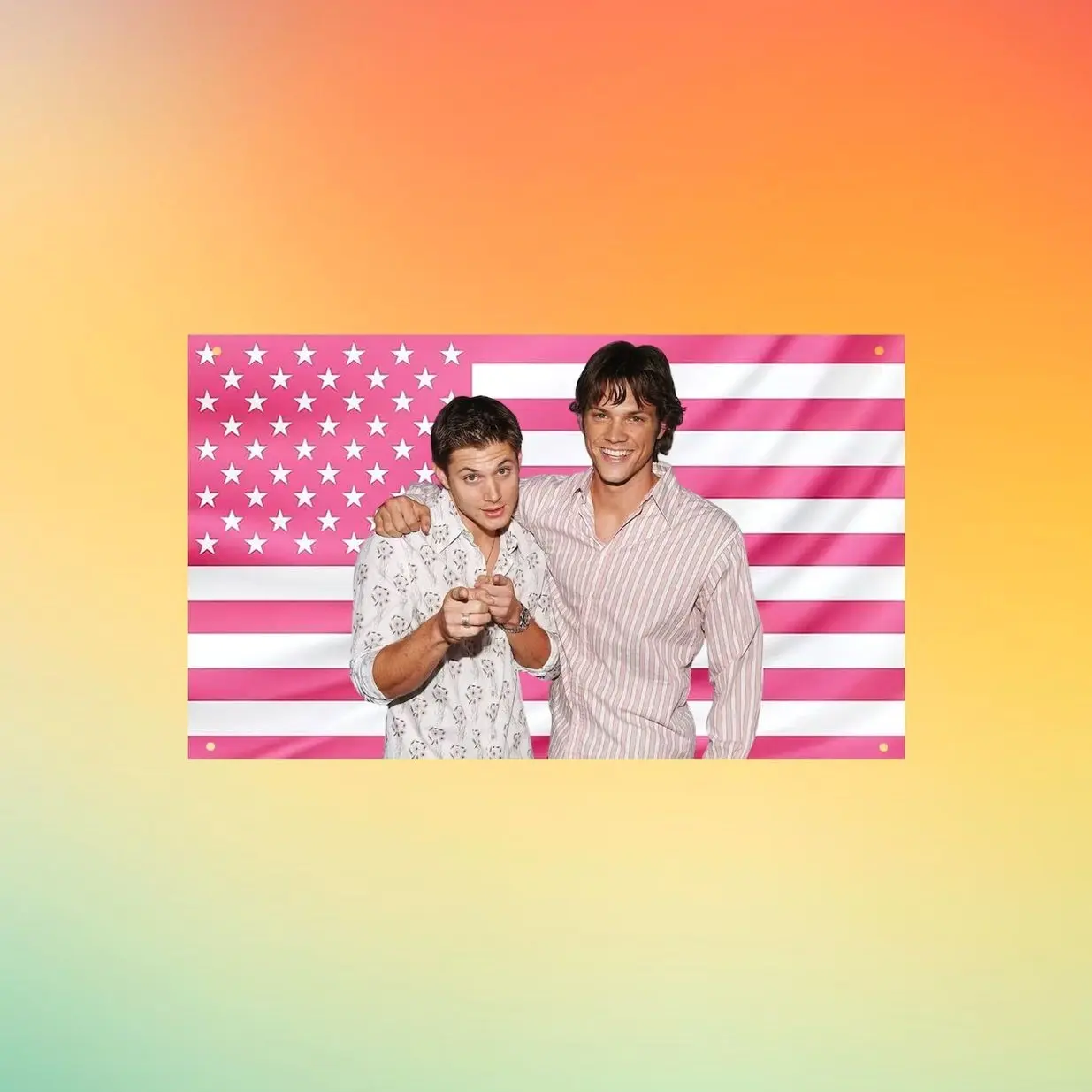Supernatural Sam & Dean Winchester Pink American Flag, Winchester Brothers Wall Tapestry, TV Show Room Decor, Gift for Supernatural Fans