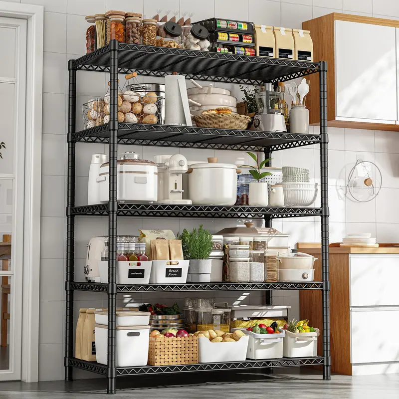 Raybee Furniture 5-Shelf Wire Shelving, 71’’H Adjustable Metal Garage Shelving Heavy Duty Storage Rack Pantry Shelf Kitchen Shelving Organiser