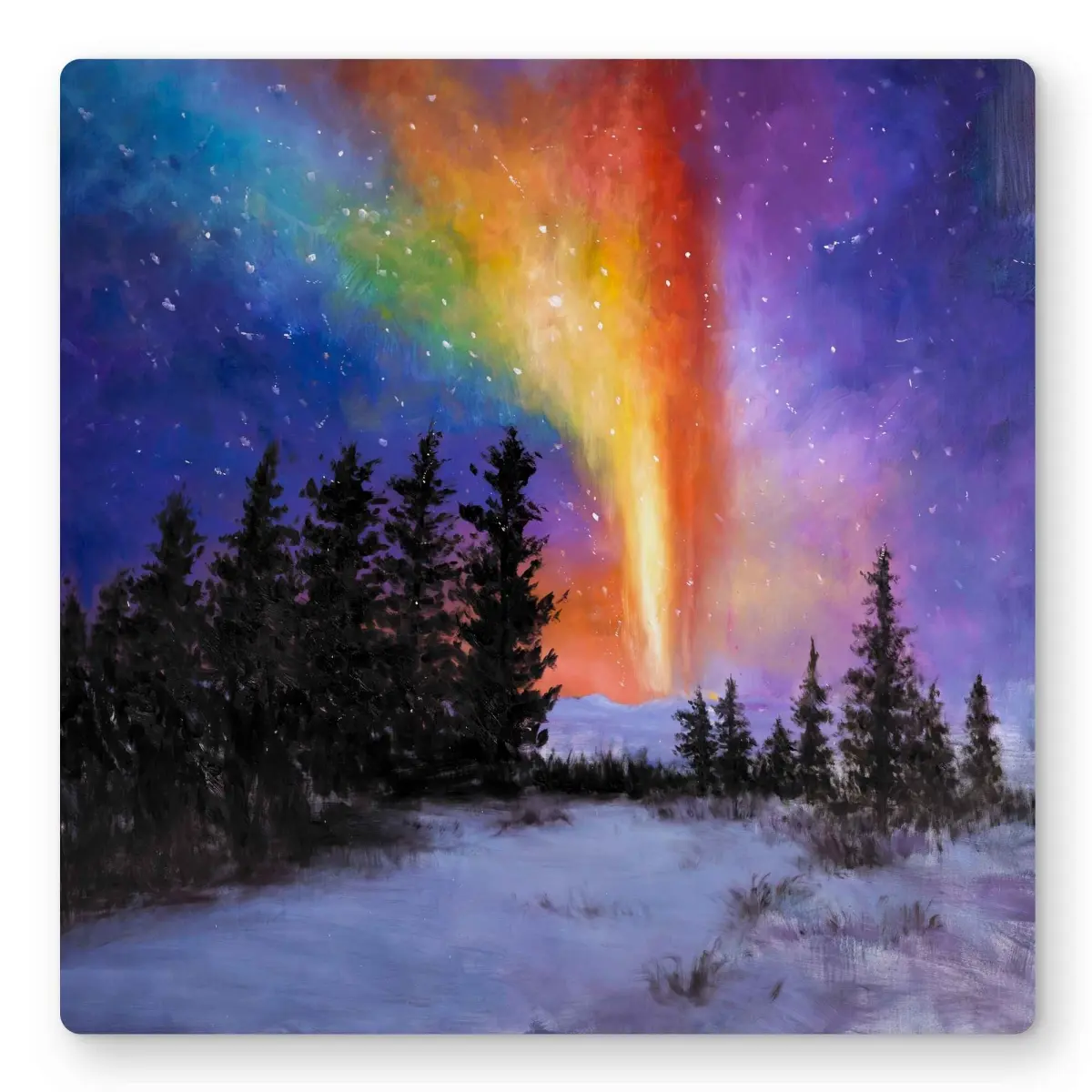 212 MAIN 16x16 in. Durable Aluminium Metal Wall Art - Artistic Aurora Borealis Aesthetic Prints, Nature Art, Lightweight Purple Bedroom Decor, Home Supplies Gift