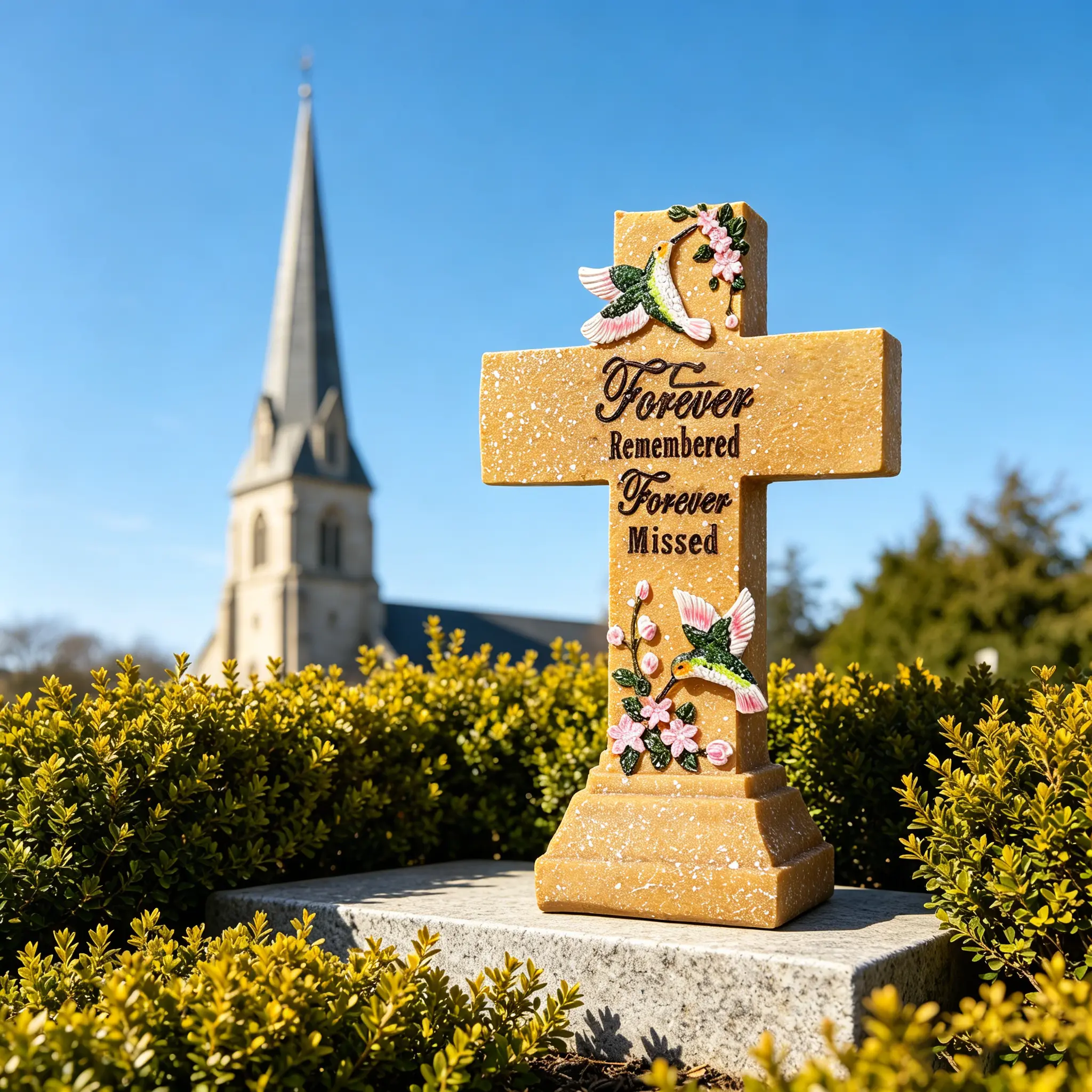 Solar- Outdoor Cross Light with Solar Panel - Self-Lit Resin Memorial Lamp for Garden, Pet Tombstone Marker, Lawn & Cemetery Decoration, Durable (No Wiring/ Needed) - Easy Assembly