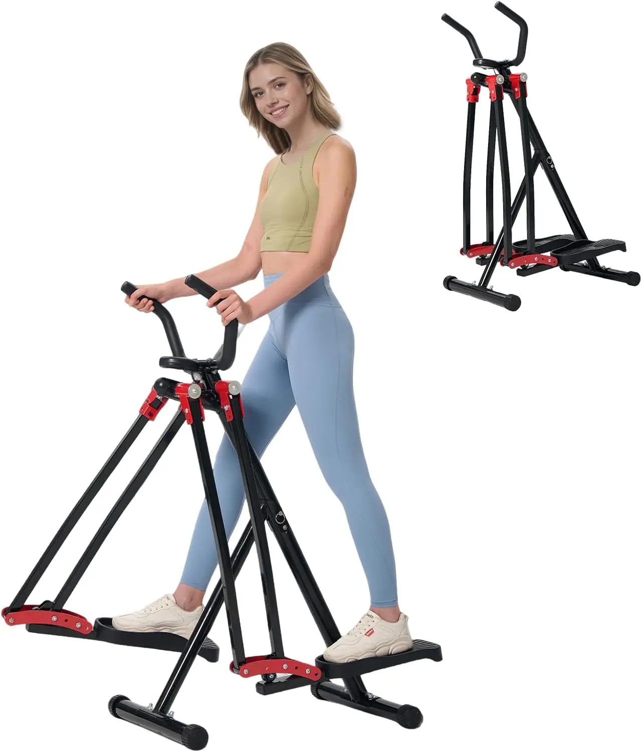 Space Walker Exercise Machine - Air Walker Elliptical Trainer for Home Use, Full Body Workout Equipment with LCD Display, Adjustable Resistance & Foldable Design for Cardio, Legs, Glutes Training