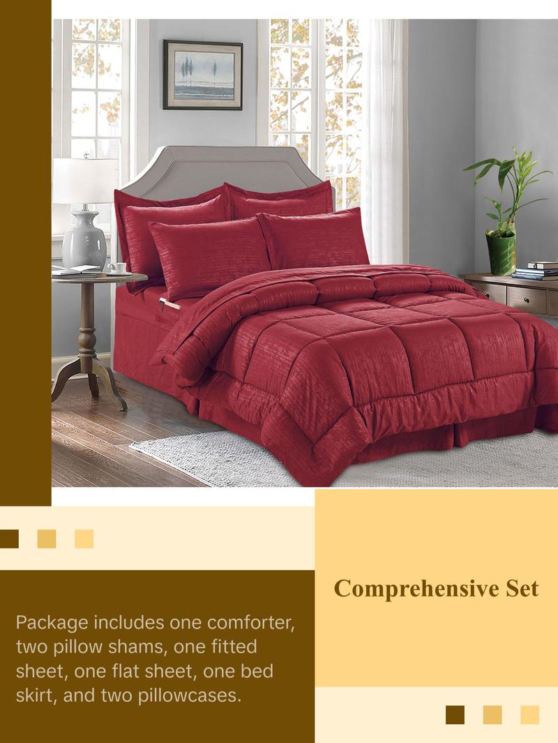 Elegant Comfort 8-Piece Bamboo Floral Comforter Set - Botanical Pattern with 4-Piece Sheet Set and Double-Sided Storage Pockets