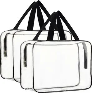 2-Pack Large Clear Makeup Cosmetic Organizer Bag, Plastic Tote Bags, Waterproof Transparent Handbag Purse for Daily Necessities Packaging Bag, Travel Bag, Even Stationery Bag