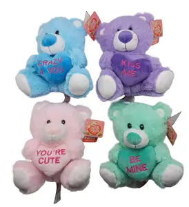 5.5 inch 4 Color Conversation Heart Bears Valentines Hang Tag Included