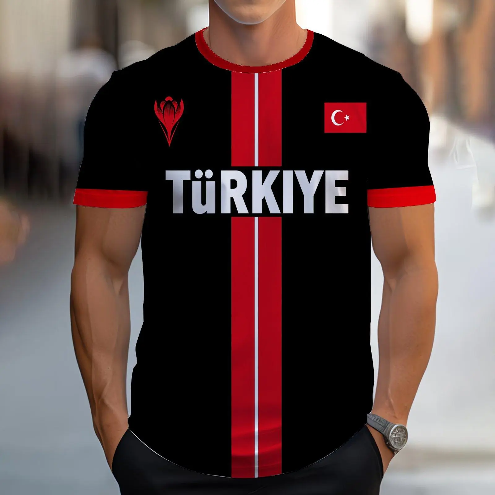 Turkish Sports Jersey, Turkish Flag 3D Print Fashion Men's T-Shirt, Breathable Polyester, Outdoor Activities, Casual Wear, Football Fans Gift, Football Jerseys