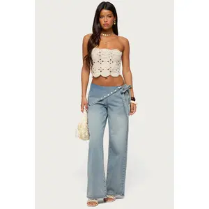 Button Foldover Low Rise Baggy Jeans