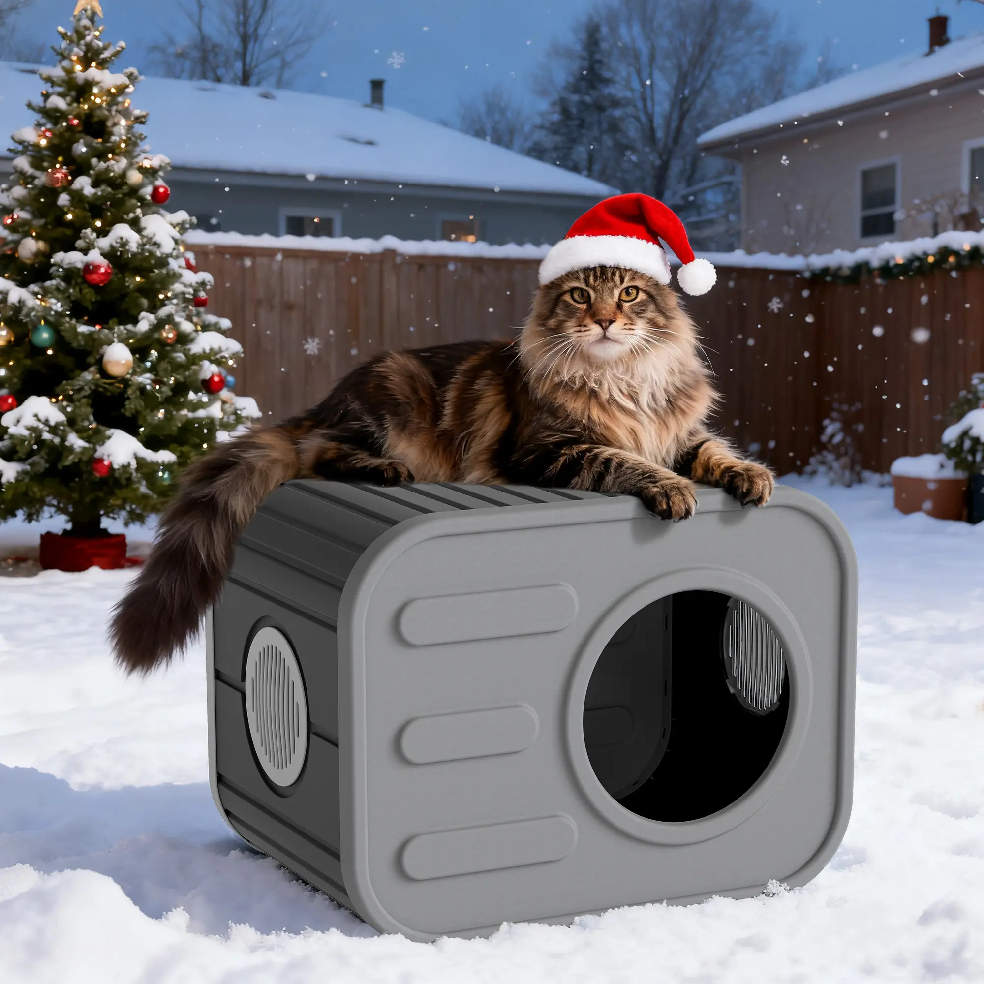 Summervibes LHBCraft Insulated Outdoor Cat House Weatherproof with Camera-Shaped Design Sturdy Plastic Shelter for Outside & Indoor Feral Cat House for Bedroom Living Room Garden Patio Backyards Garage Neighborhood Gray