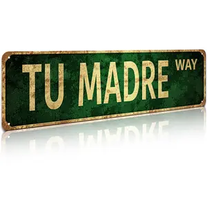 Tu Madre Way 16×4 Inch Aluminum Metal Sign – Funny Vintage Spanglish Wall Art Decor, Slim Street Sign for Home Bar, Man Cave, Garage, Indoor/Outdoor, Humorous Gift for Cinco de Mayo, Birthdays & Housewarmings home decor wall art