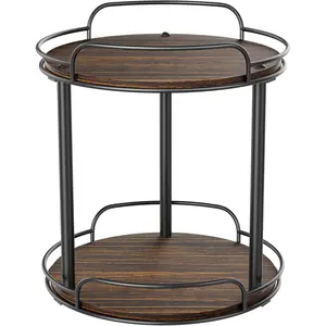 9.1'' Wood Lazy Susan Turntable Organizer for Cabinet, 2 Tier Lazy Susan Spice Rack Organizer for Kitchen, Table Top, Countertop, Pantry, Medicine Organizer