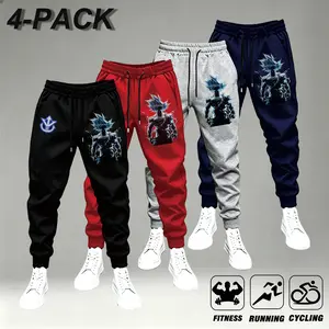 4-Pack Dragon Ball Z Joggers for Men - Black, Red, Grey, Navy - Ideal for Fitness, Running, Cycling - Comfortable & Stylish,anime joggers,super saiyan sweatpants,streetwear graphic trousers,hip hop casual joggers,elastic waist anime pants