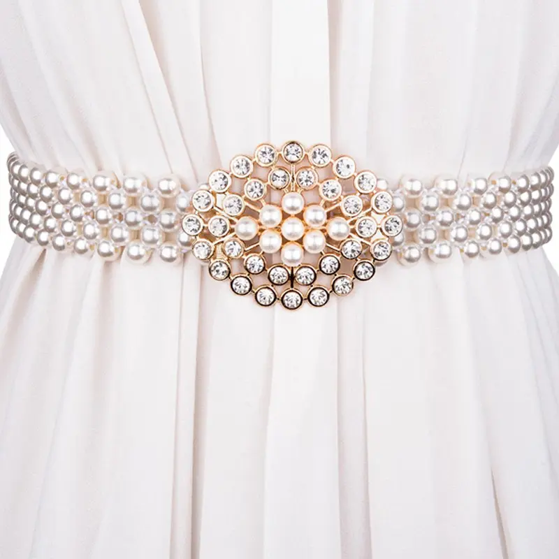 Faux Pearl & Rhinestone Decorated Belt, Elegant Rhombus Buckle Waist Chain for Women, Fashion Accessories for Party, Trendy Exquisite Belt, Fashion Belts, Daily Clothing Decor, Trendy Decorative Belt