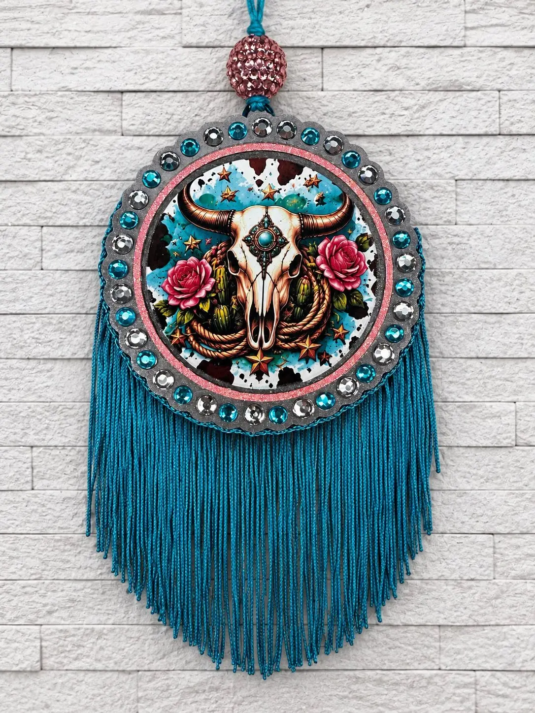 Boho Bull Skull Western Fringe Car Freshie