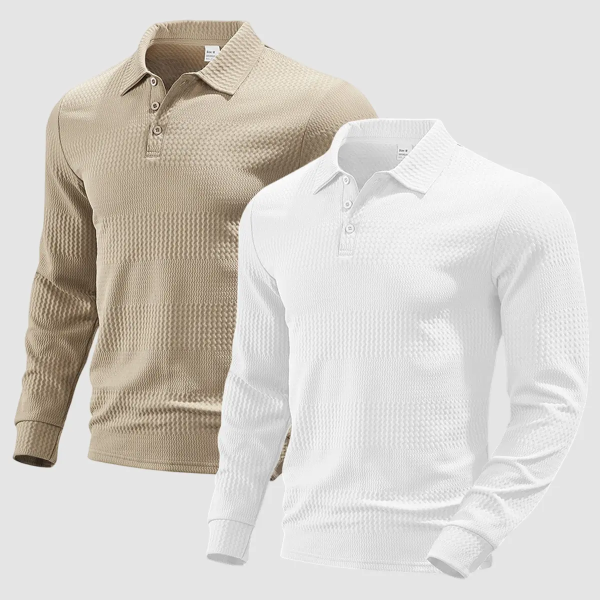 Men's Long Sleeve Stripe Business Shirt, Professional Collared Menswear in Comfortable Stretch Fabric for the Office, Office Wear, Collared Neck, Striped, Tops, Stretch Fit, Khaki + White, Top, Comfortable Fit, Male Tops