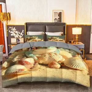 3pcs (1 comforter + 2 pillowcases) Microfiber Bedding Set All - Season Ultra - Soft Cozy, Hypoallergenic, Wrinkle & Fade Resistant, Easy - Care, Twin/Queen/King/Full Size, Coastal - Inspired Seashell Pattern, Premium Durable Fabric for Bedroom Guest