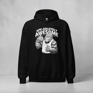 Ape-solutely Awesome Black Hoodie with Gorilla Design and Bold Text
