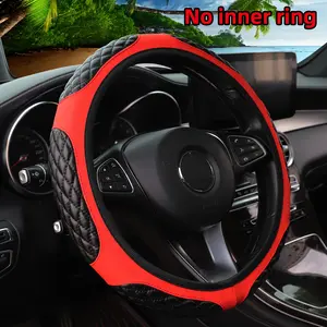 Steering Wheel Cover No Inner Rim Fits 14.5-15 Inch Wheels Non-Slip Grip Easy Install for Sedans SUVs Trucks Red/Black Interior Upgrade Accessory Stylish Car Trim