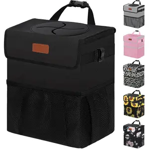 New Upgrade Car Trash Can Bin with Lid Hanging for Back Seat, Car Accessories for Women Men Leak Proof Automotive Garbage Cans Leakproof Vehicle Trash Can for Truck SUV Black