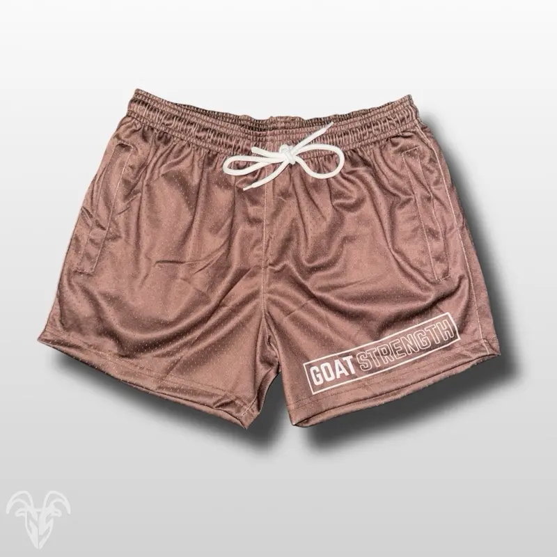 Goat Strength Brown Mesh Athletic Shorts – 5” Inseam with Zipper Pockets
